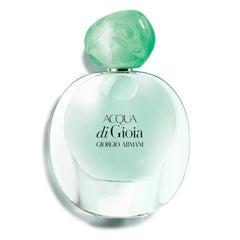 Armani Beauty Acqua di Gioia: botella verde con diseño elegante para refrescar el día.
