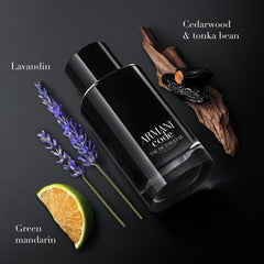 Detalle del frasco Armani Code, tapa elegante para presencia