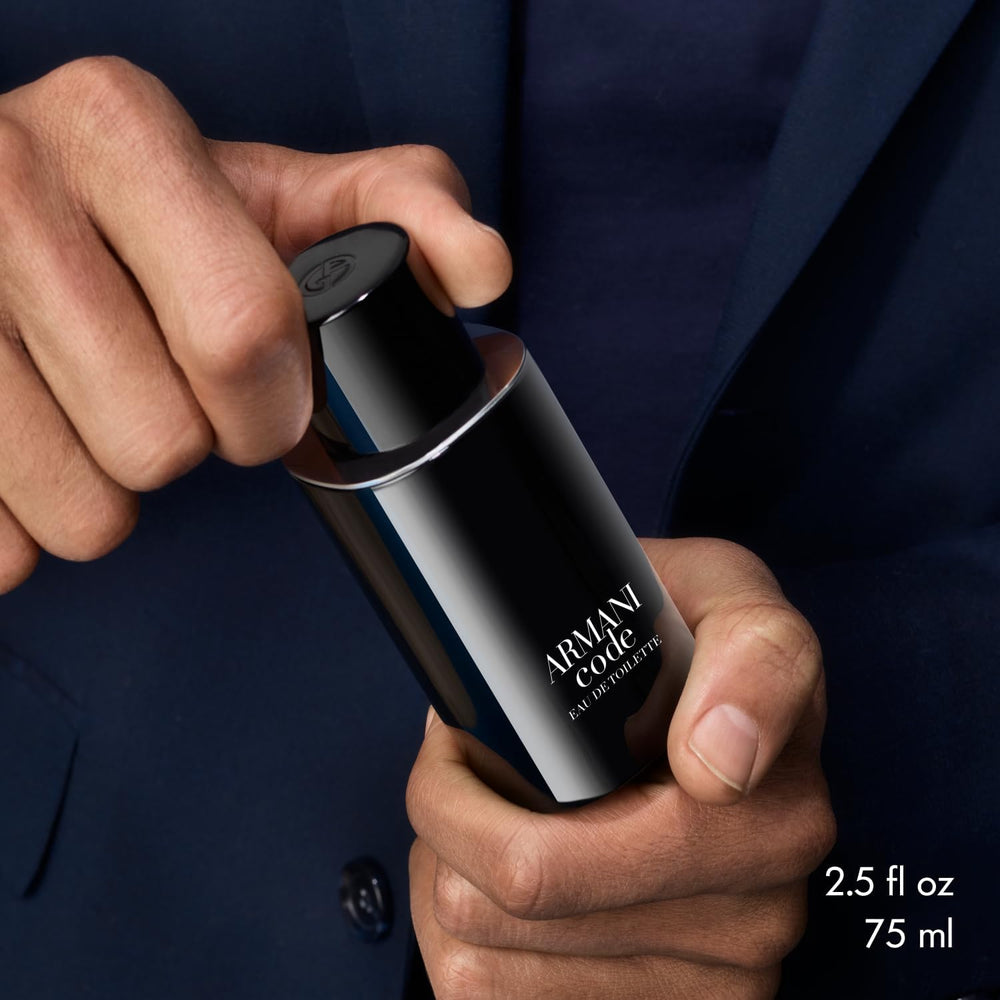 Etiqueta frontal Armani Code, branding icónico para reconocimiento