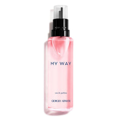 Armani My Way: botella con tapa azul dorada, estilo sofisticado para ocasiones especiales.