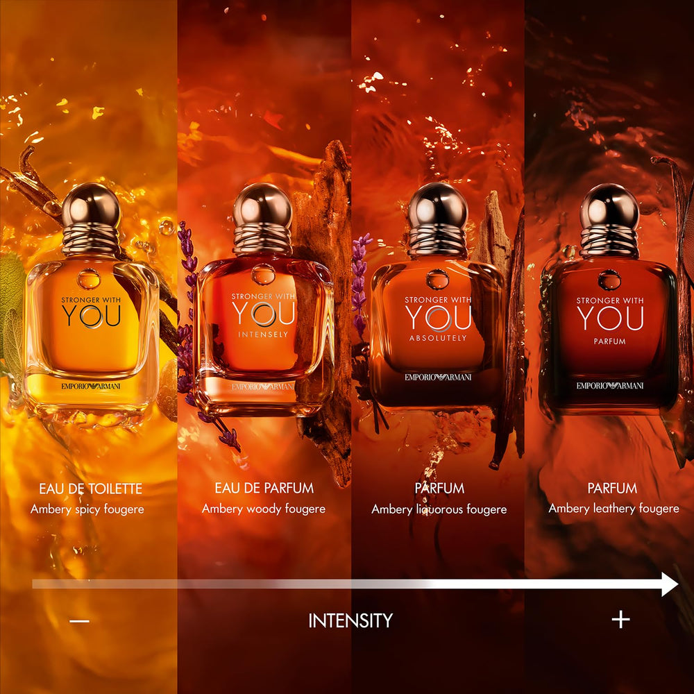 Armani Beauty Stronger With You: etiqueta clara que destaca notas cálidas para el día a día.