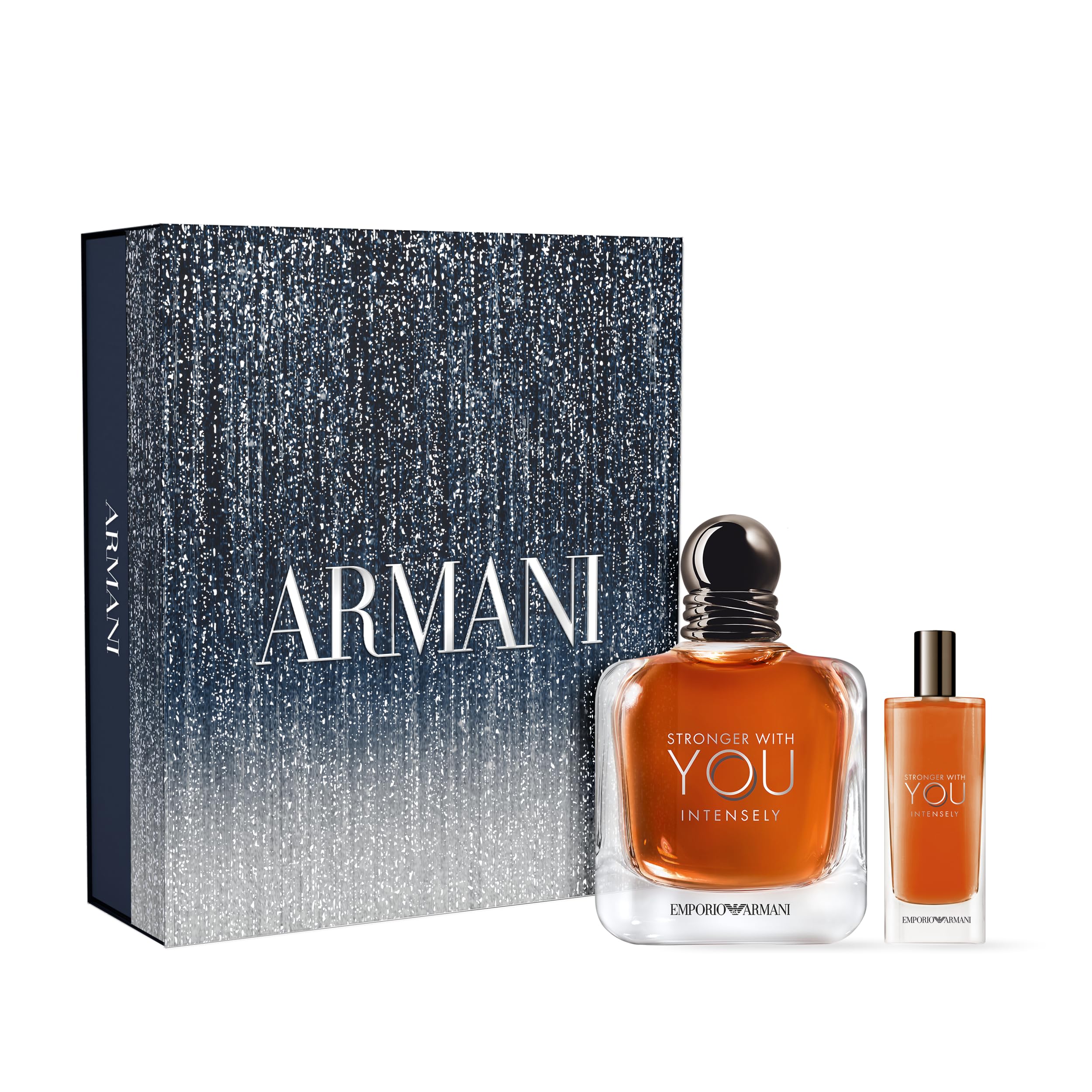 Armani Beauty Stronger With You Intensely, botella llena, aroma cálido para noches especiales.