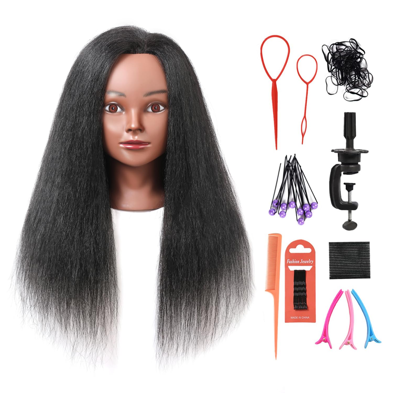 Armmu cabeza de maniquí con cabello 100% real para practicar peinados realistas