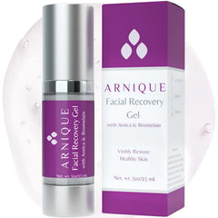 Arnique Arnica Gel para rostro, envase transparente, refresca piel delicada tras tratamientos.