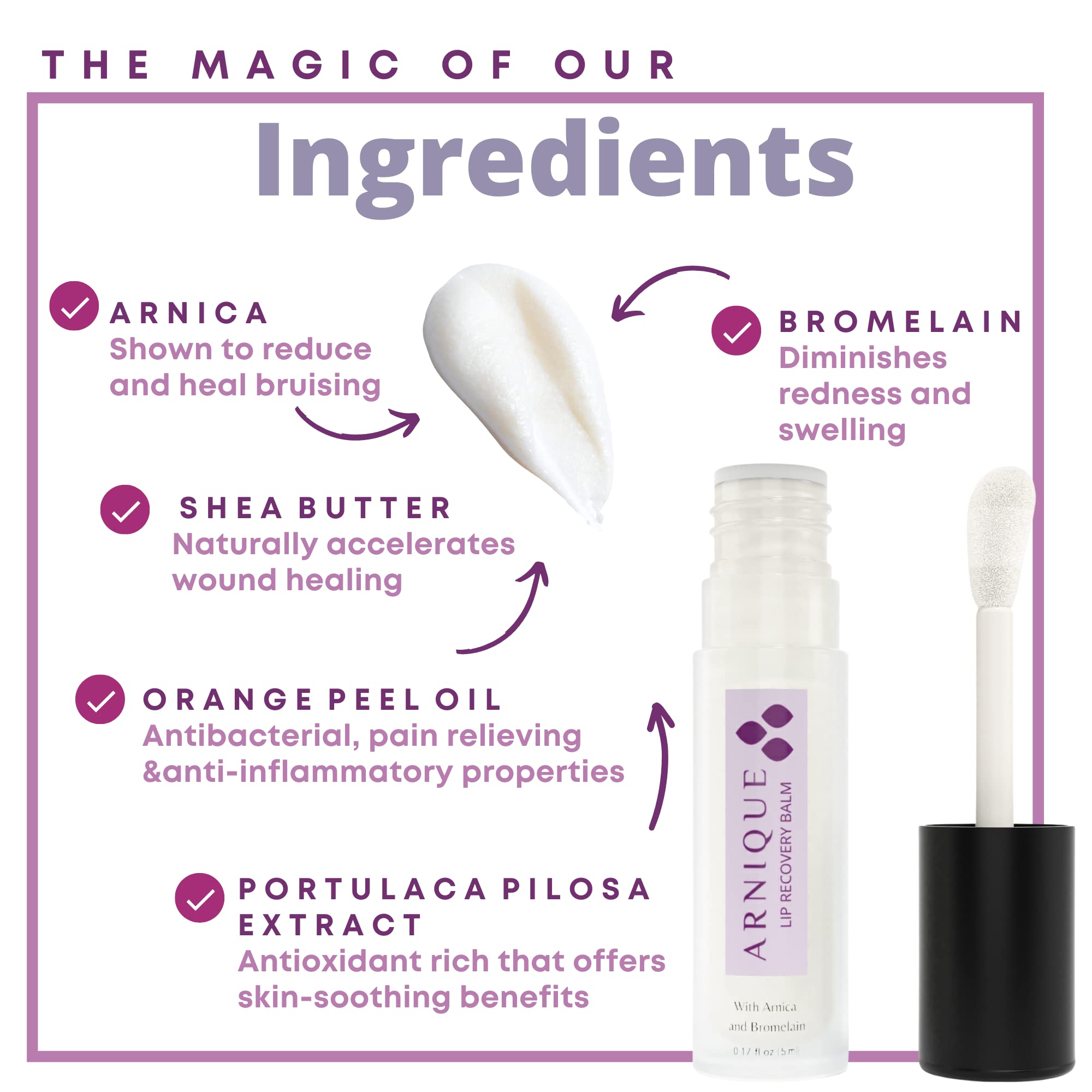 Arnique balsamo labial con bromelina y manteca de karité para hidratación.