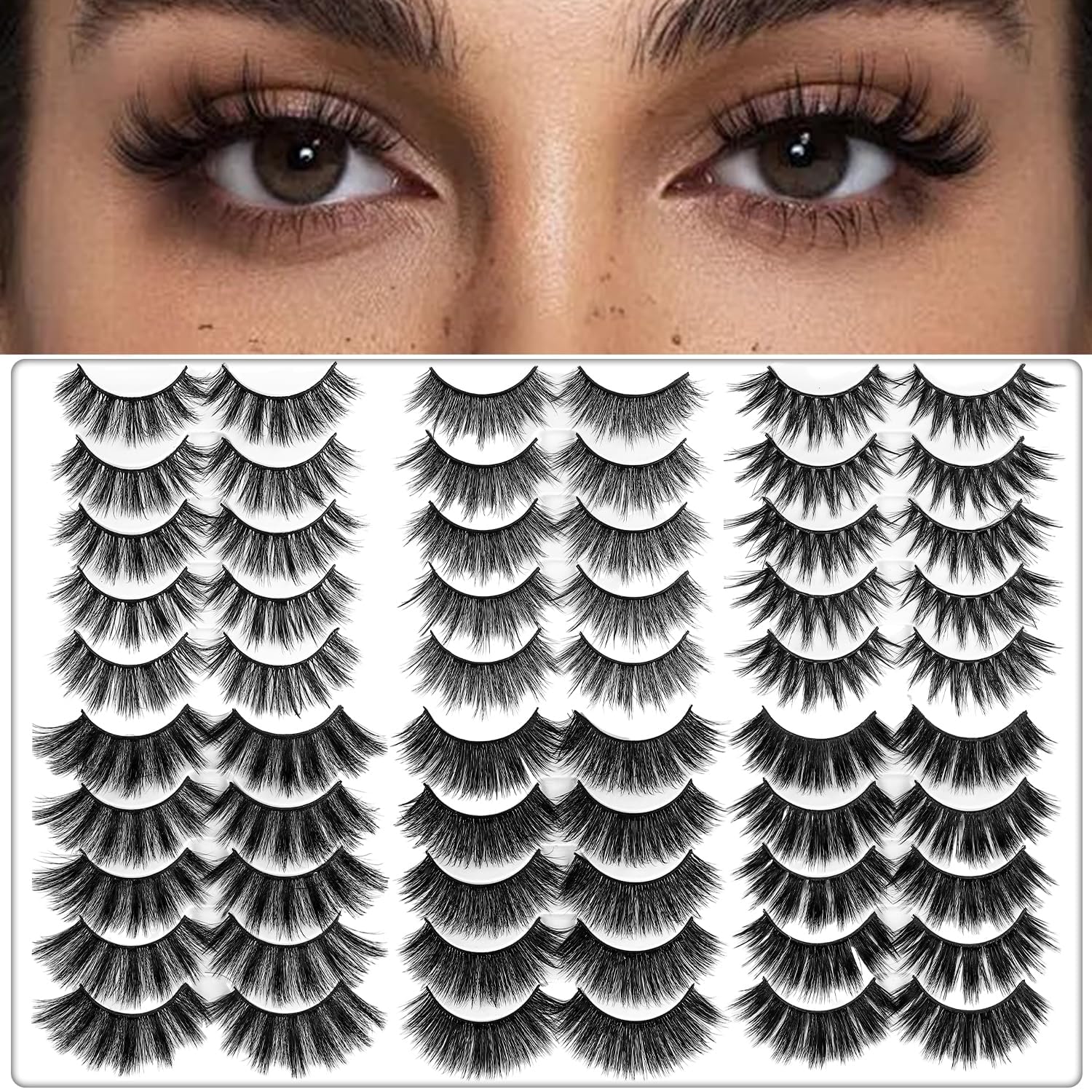 AROIC pestañas falsas 30 pares en 3D-6D para un look voluminoso y natural.