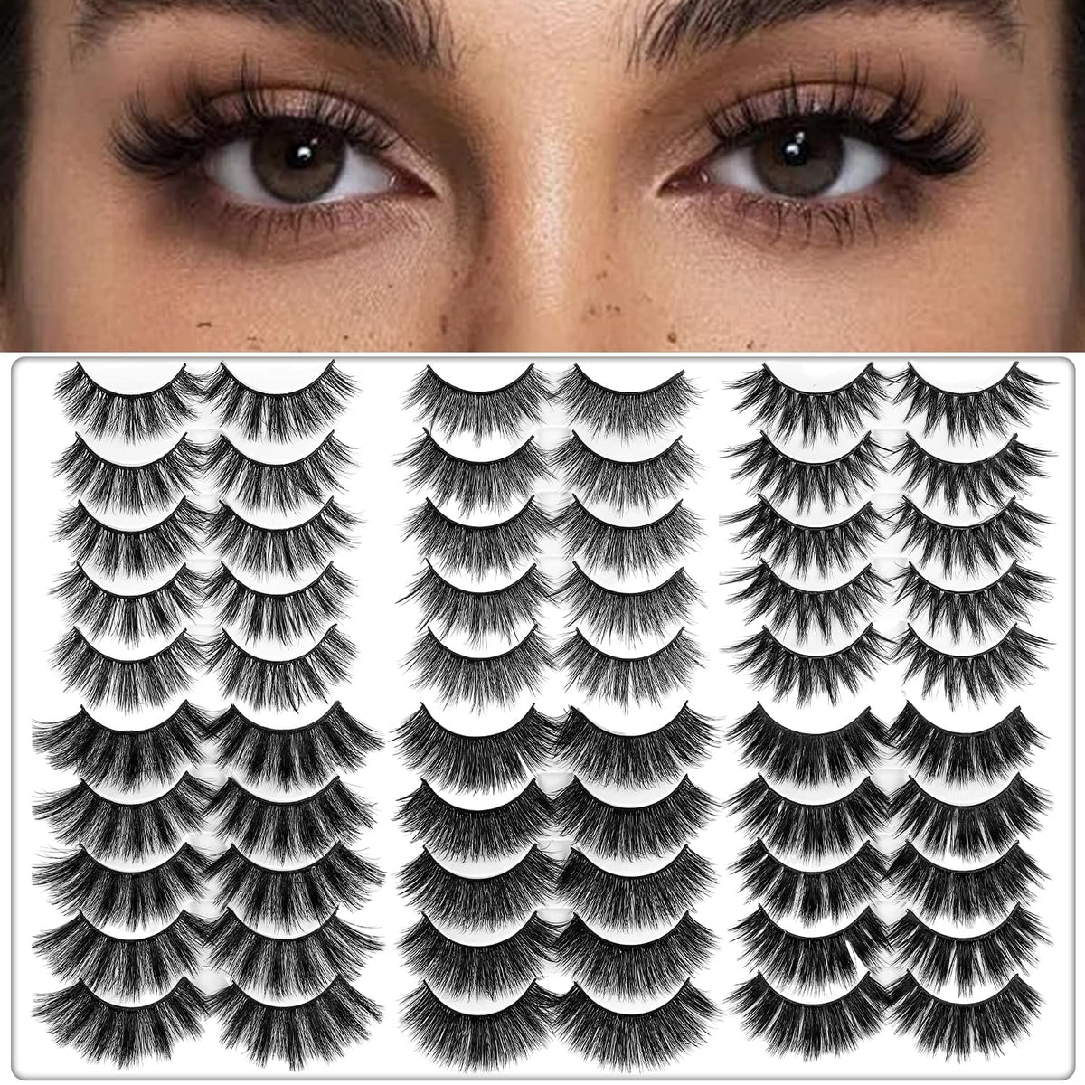AROIC pestañas falsas 30 pares en 3D-6D para un look voluminoso y natural.
