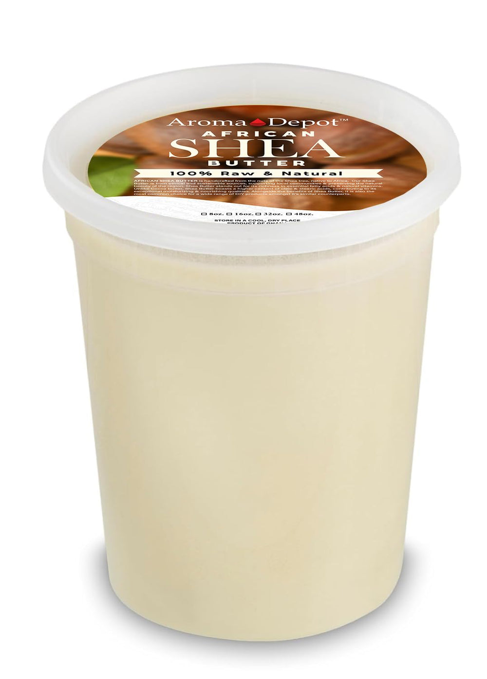 Aroma Depot Manteca de Karité Cruda 32 oz en envase, hidratación para piel y cabello.