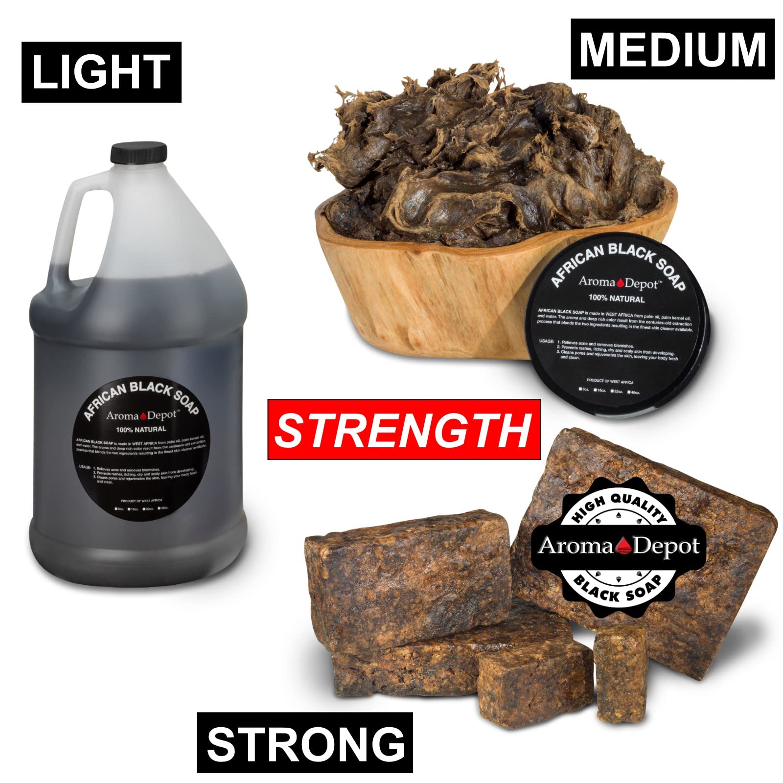 Aroma Depot Jabon Negro Africano, uso diario en rostro y cuerpo.