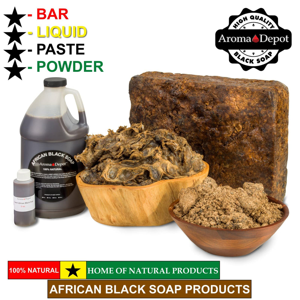 Aroma Depot Jabon Negro Africano, uso facial y corporal para limpieza diaria.