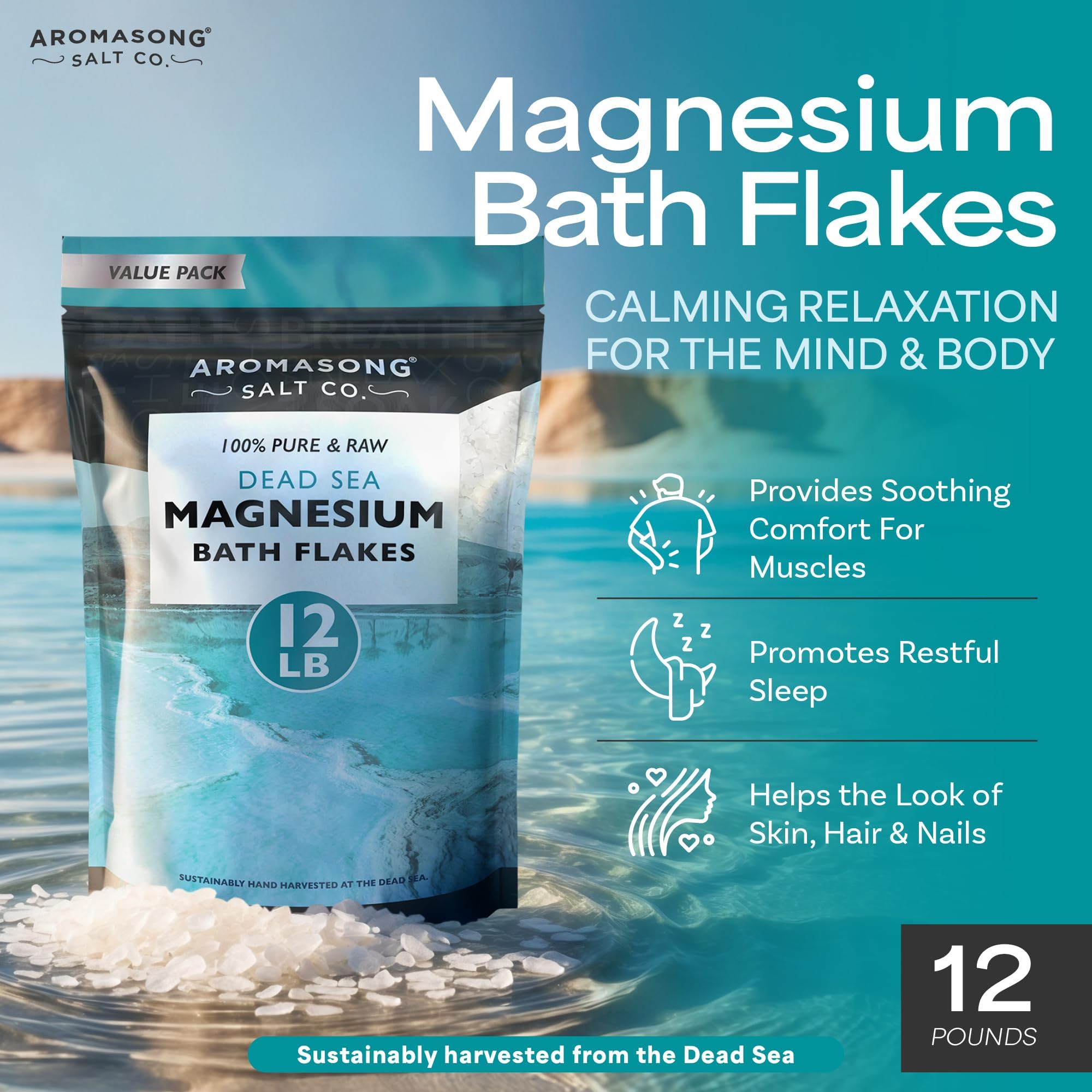Aromasong relajación muscular en baño de magnesio para pies cansados.