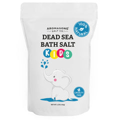 Aromasong Sal Mar Muerto para niños con envase reutilizable, práctico para baños familiares.