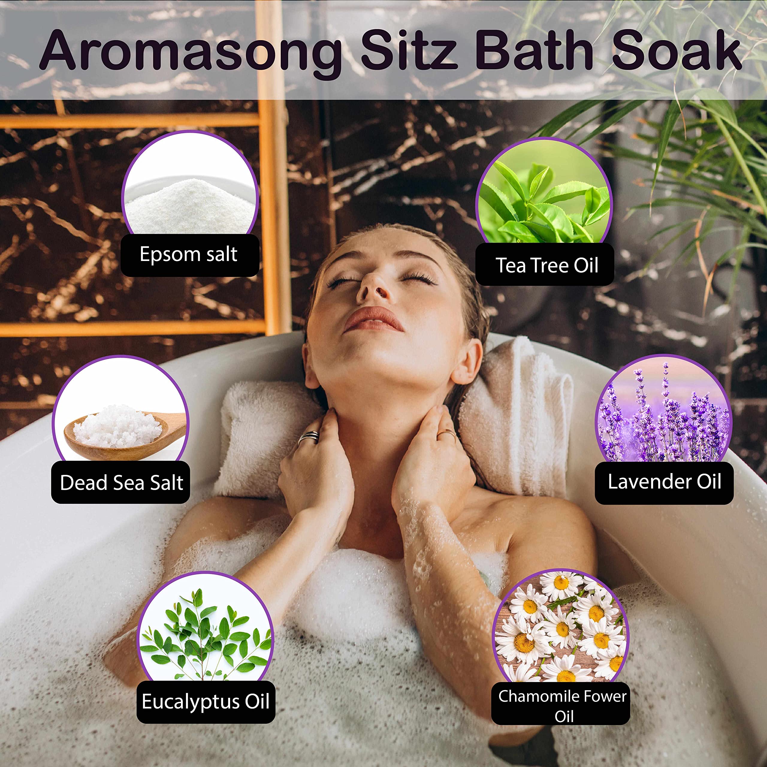 Aromasong Sitz Bath con sal de Epsom para alivio suave en casa