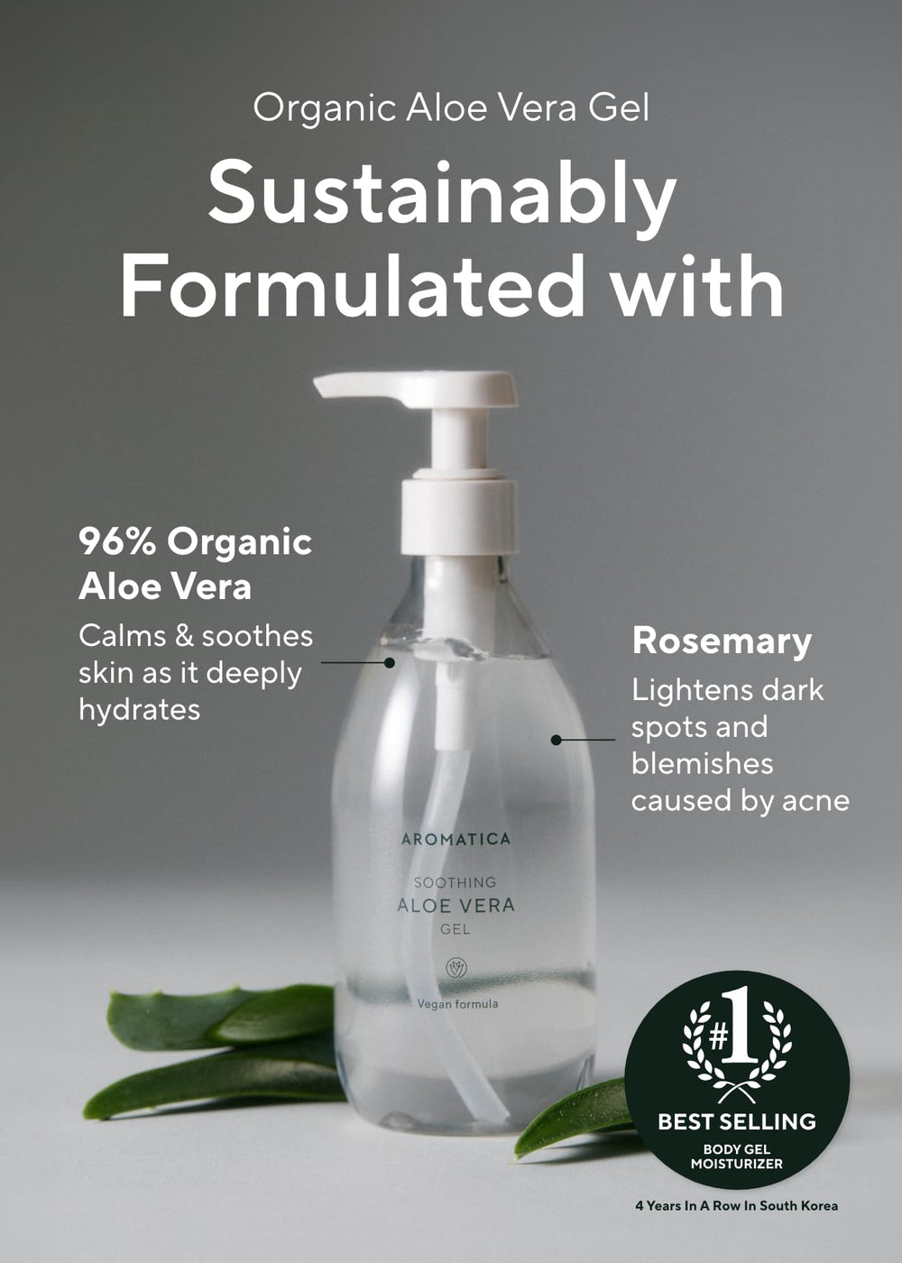AROMATICA Aloe Vera aplicacion suave para rostro y cabello con cuidado diario.