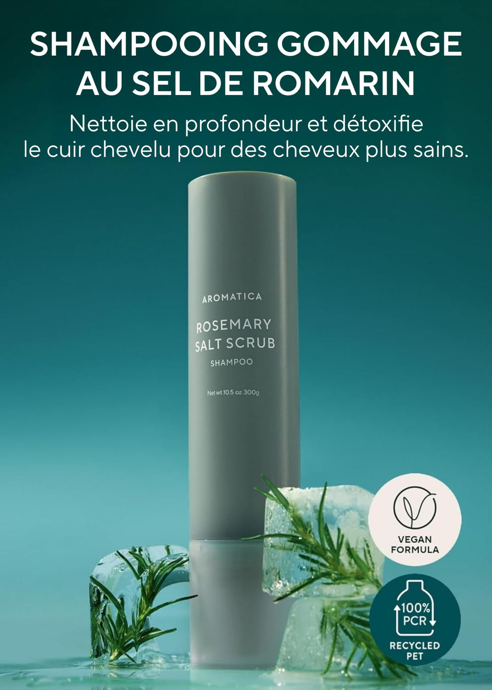 AROMATICA granulos de sal exfoliantes con romero para renovación del cuero cabelludo