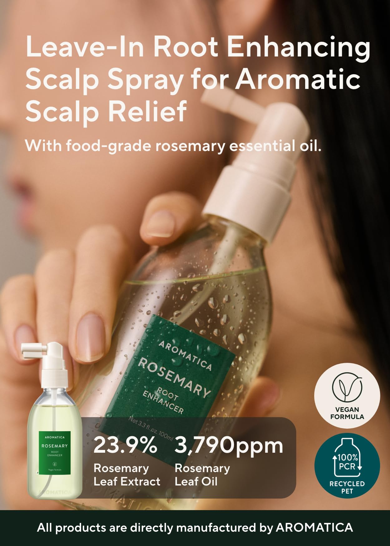 AROMATICA Potenciador de Raíz con romero-aceite para cabello, favorece la nutrición del cuero cabelludo.