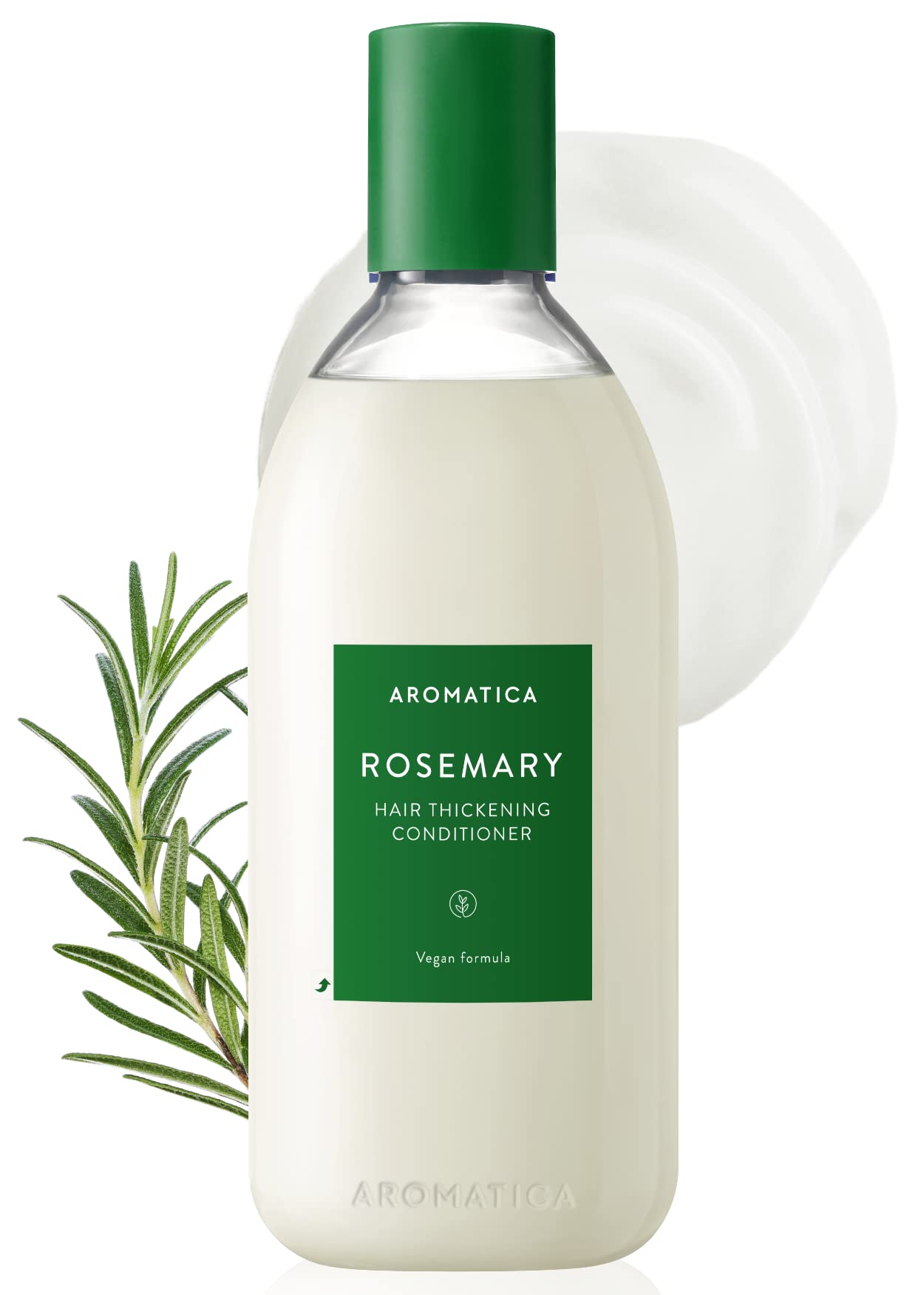 AROMATICA acondicionador romero, botella visible, densifica cabello suave.