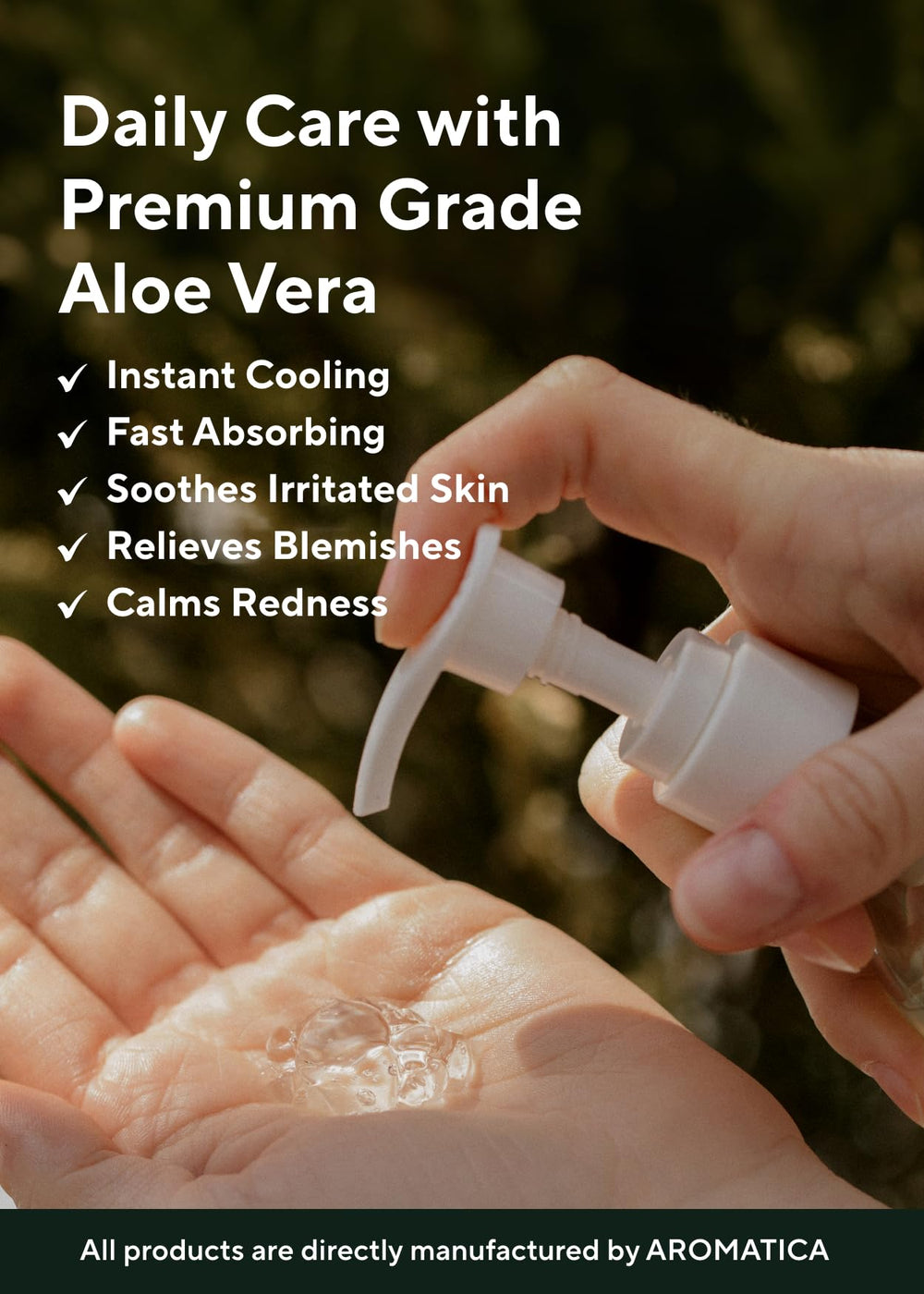 AROMATICA Gel Aloe Vera Orgánico, sin colorantes ni fragancia, apto para piel sensible.