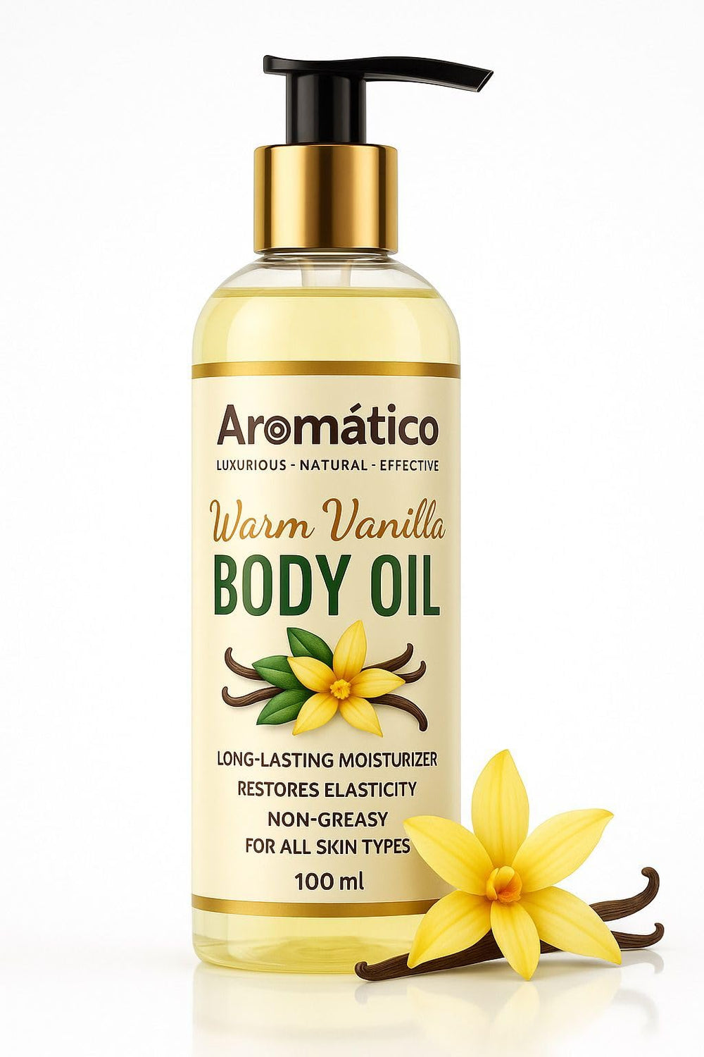 Aromatico Warm Vanilla Mini Body Oil: bote para hidratación rápida tras la ducha