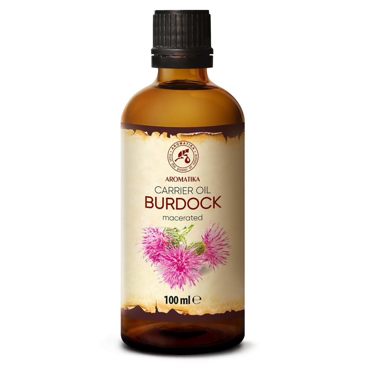 AROMATIKA Aceite de bardana en botella de vidrio para cabello y cuero cabelludo.
