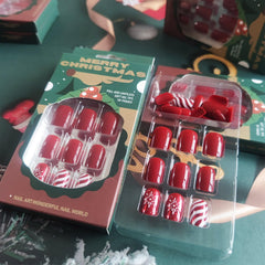 AROVFAM Uñas postizas detalle hielo nieve, toque navideño destacado.