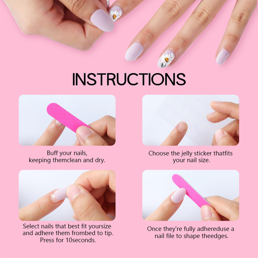 AROVFAM Uñas postizas kit festivo, adhesivo y lima para manicura rápida.