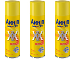 Arrid Extra Dry desodorante en aerosol Regular en paquete de tres para uso diario.
