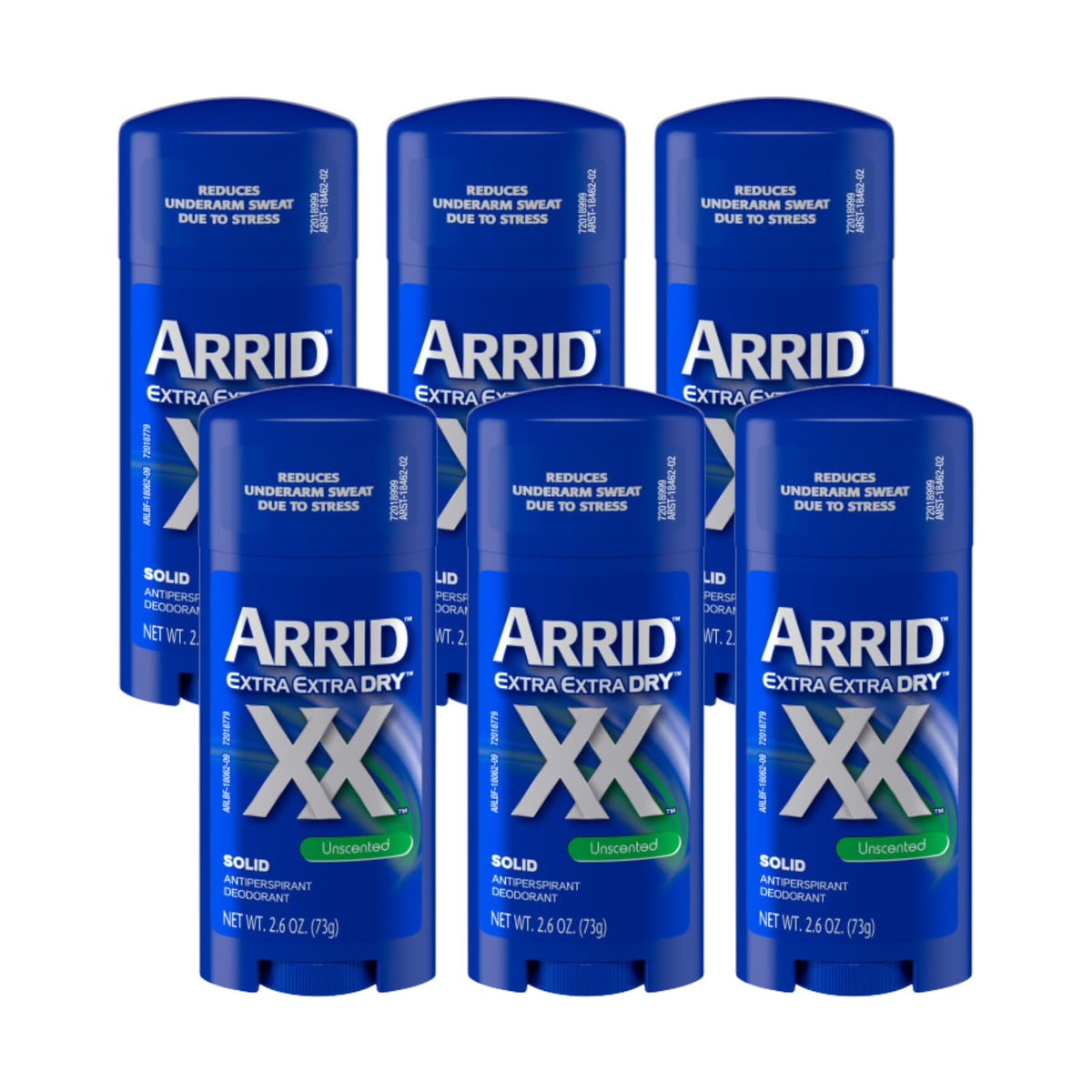 Bâtonnet Arrid XX antiperspirant non parfumé en pack 6 pour le quotidien.