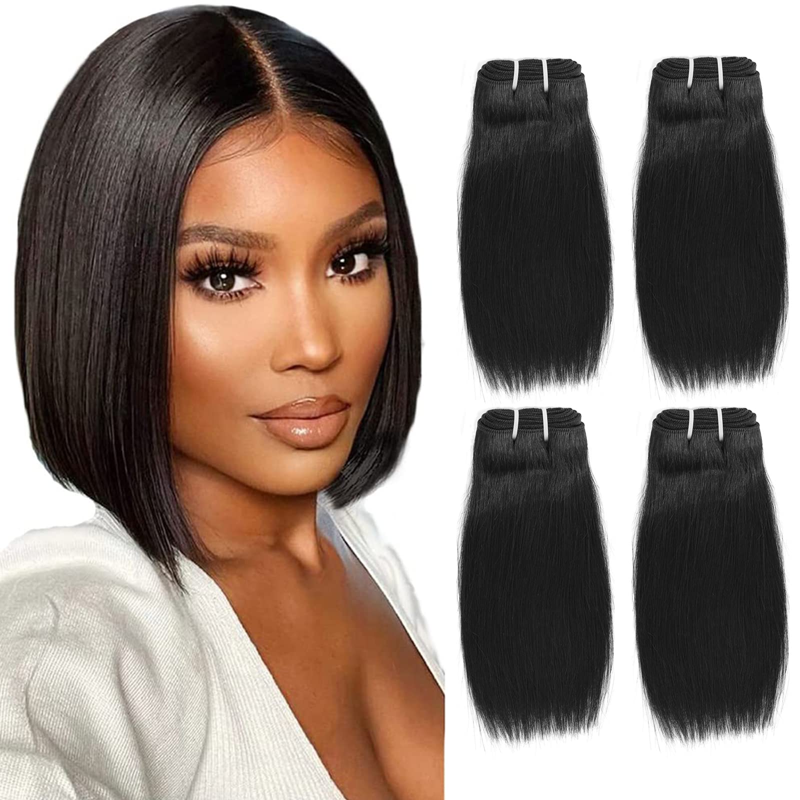 Art Show Hair extensiones de 8 pulgadas liso brasileño 10A para un look natural