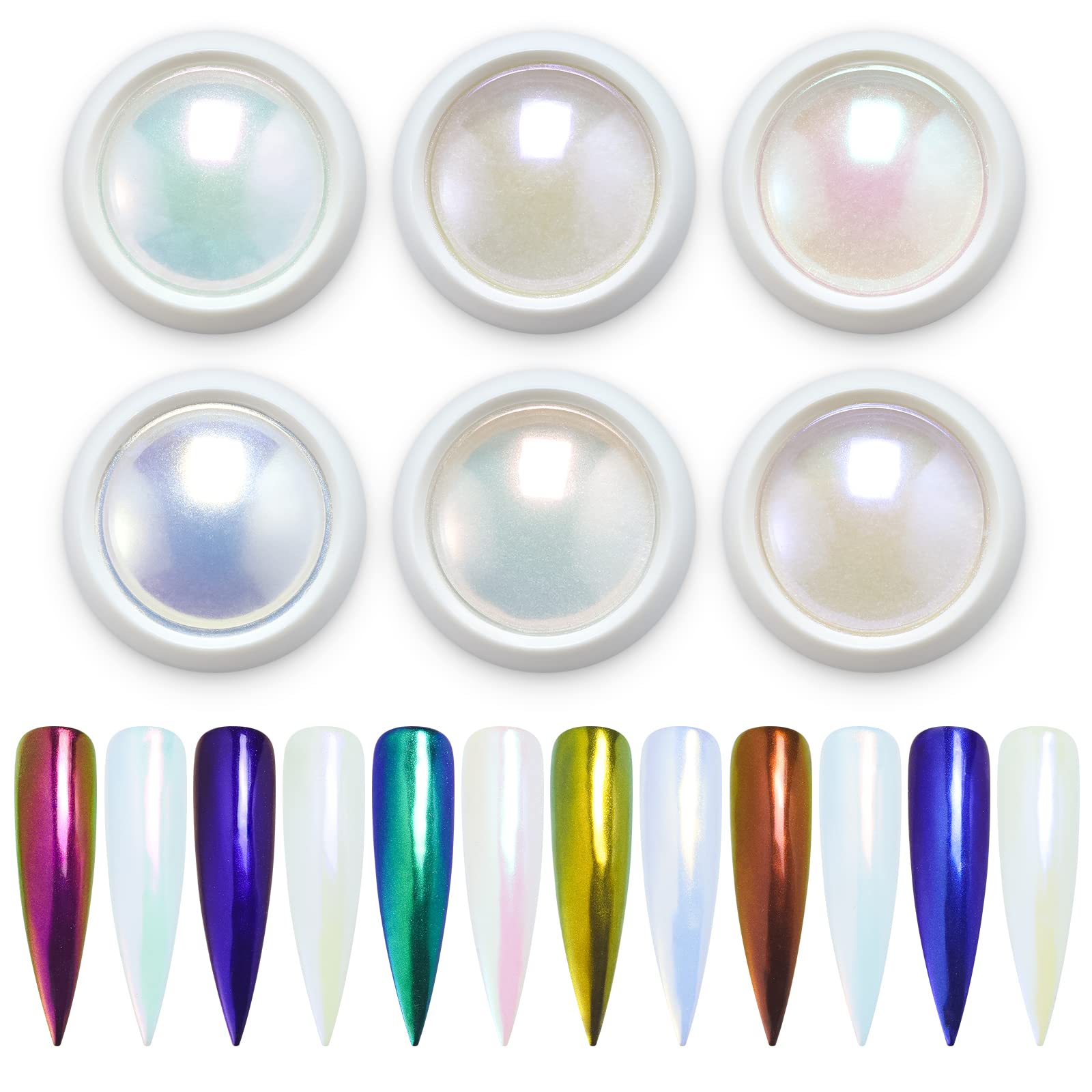 Artdone chrome powder on natural nails for a reflective, salon-grade finish.