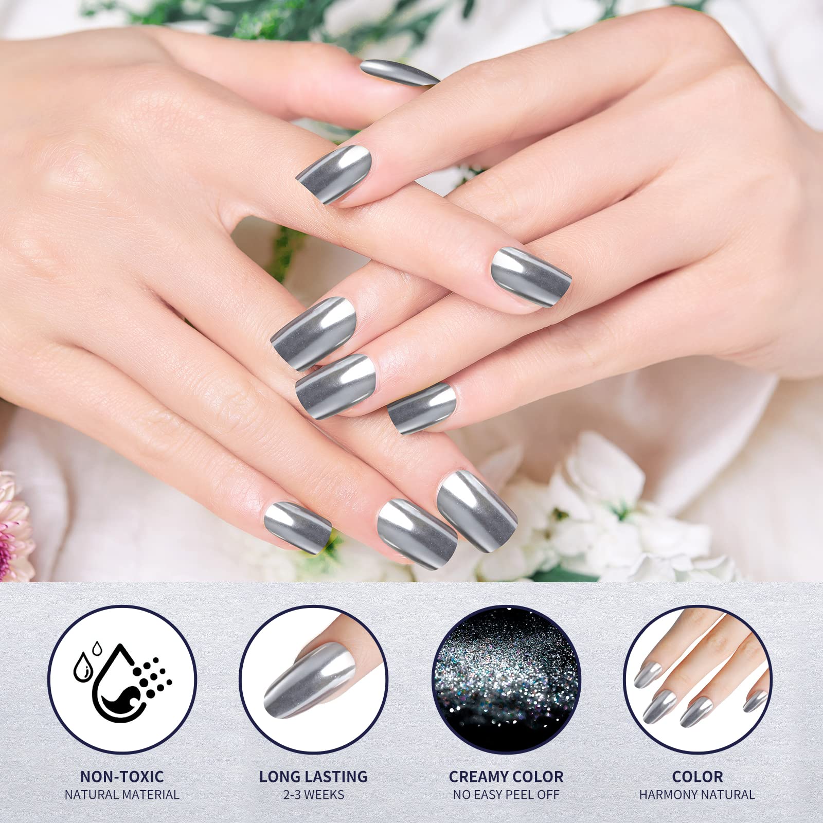 Poudre chrome Artdone : effet miroir sur ongles pour nail art.