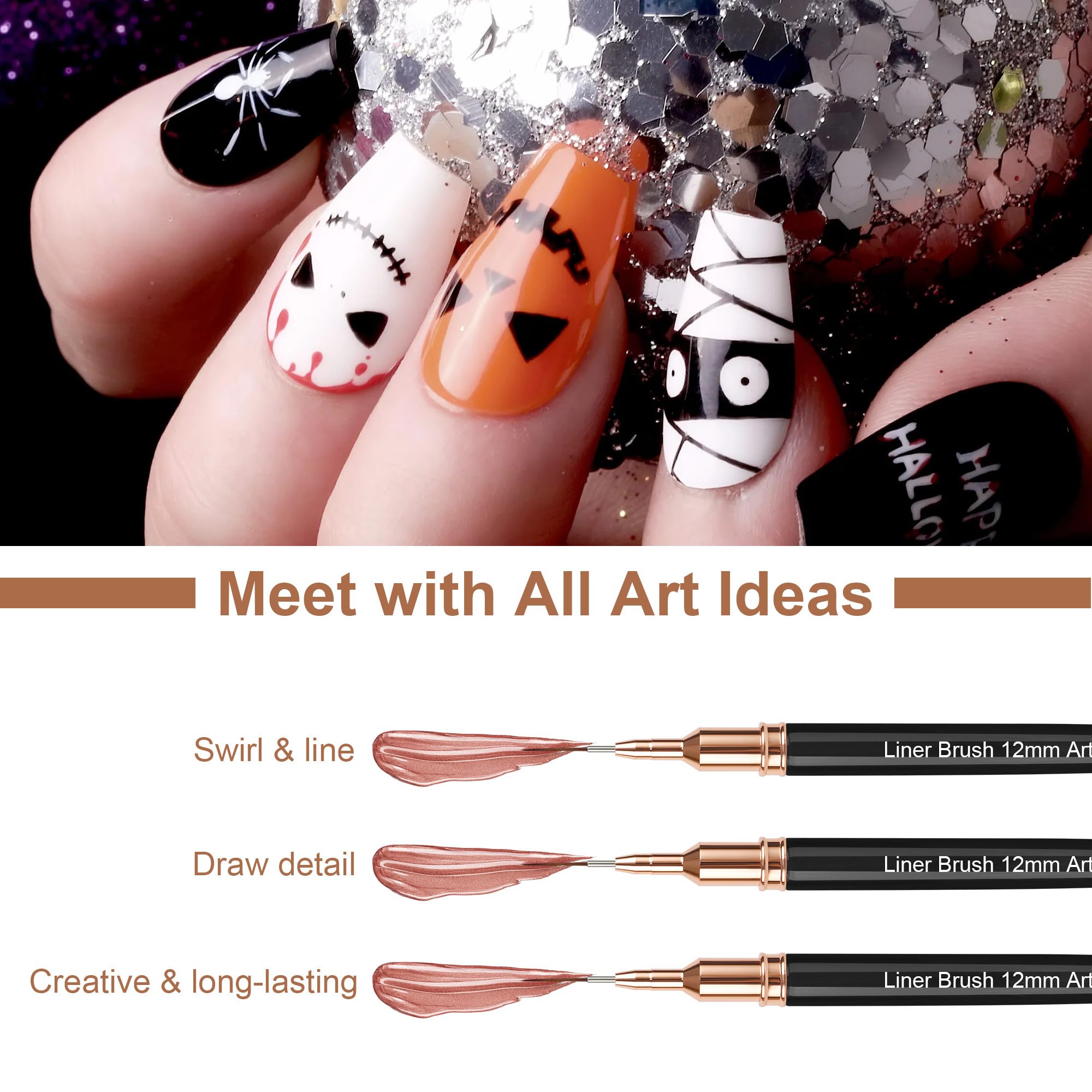 Artdone liner uñas metálicas, punta 25 mm para diseños grandes.