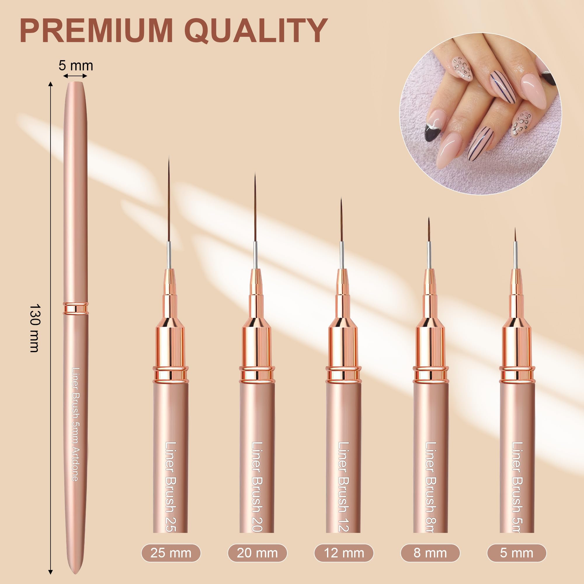 Artdone liner metalico cobre 8mm para detalles precisos en uñas