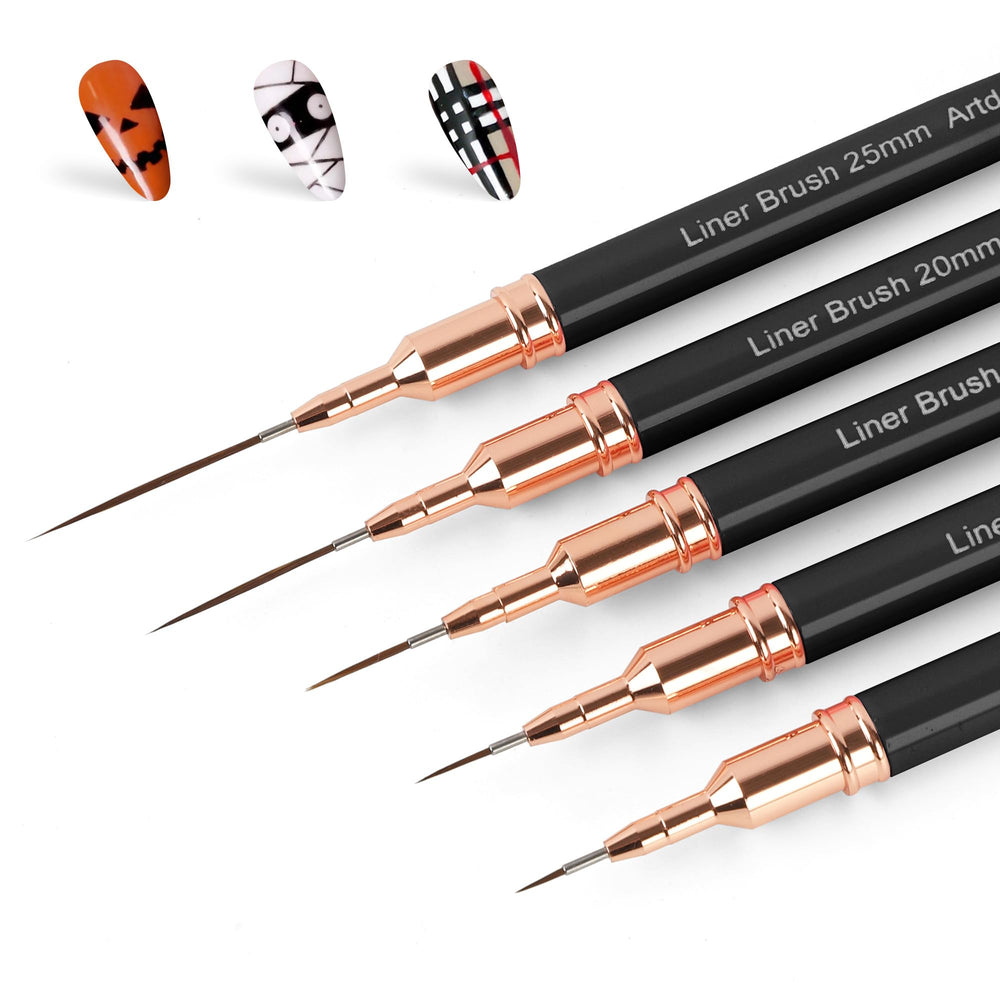 Artdone plumas delineado uñas metálicas, trazos finos y precisos.