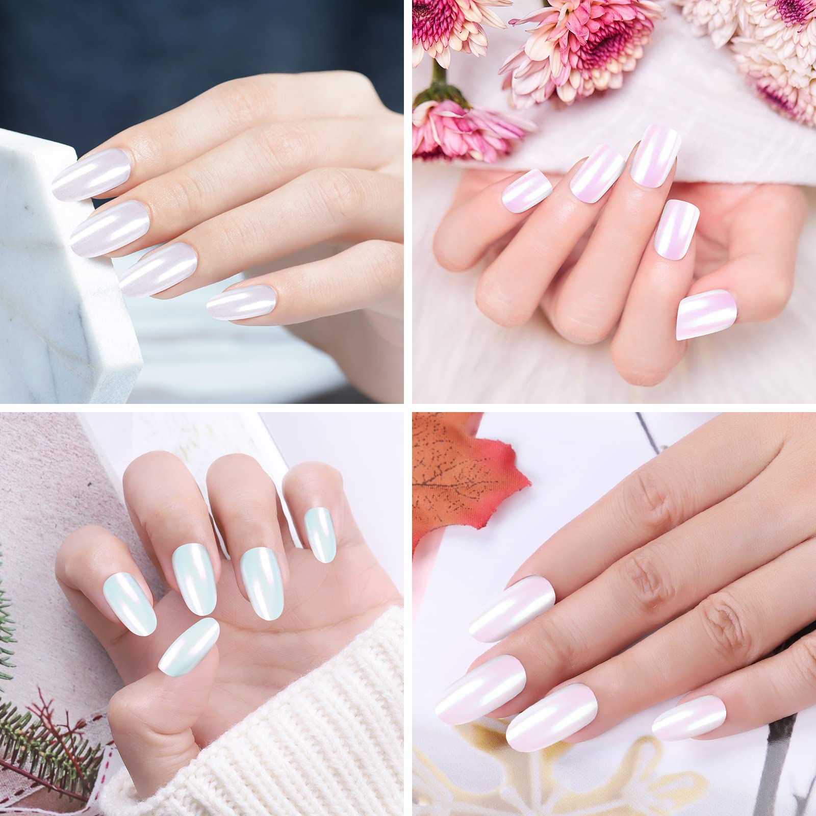 Artdone polvo cromado para gel, crea reflejos aurora en uñas.