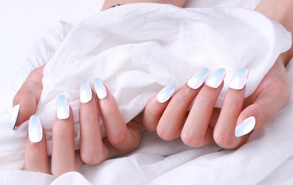 Artdone polvo cromado para uñas sobre base blanca para aurora suave