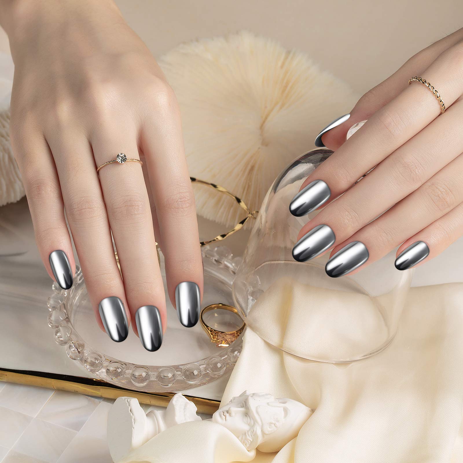Artdone polvo cromado uñas, brillo metalico intenso, perfecto para capas superiores.