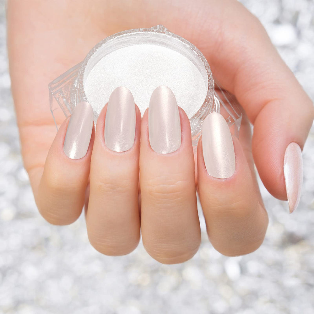Artdone polvo cromado para uñas naturales con brillo metálico suave.