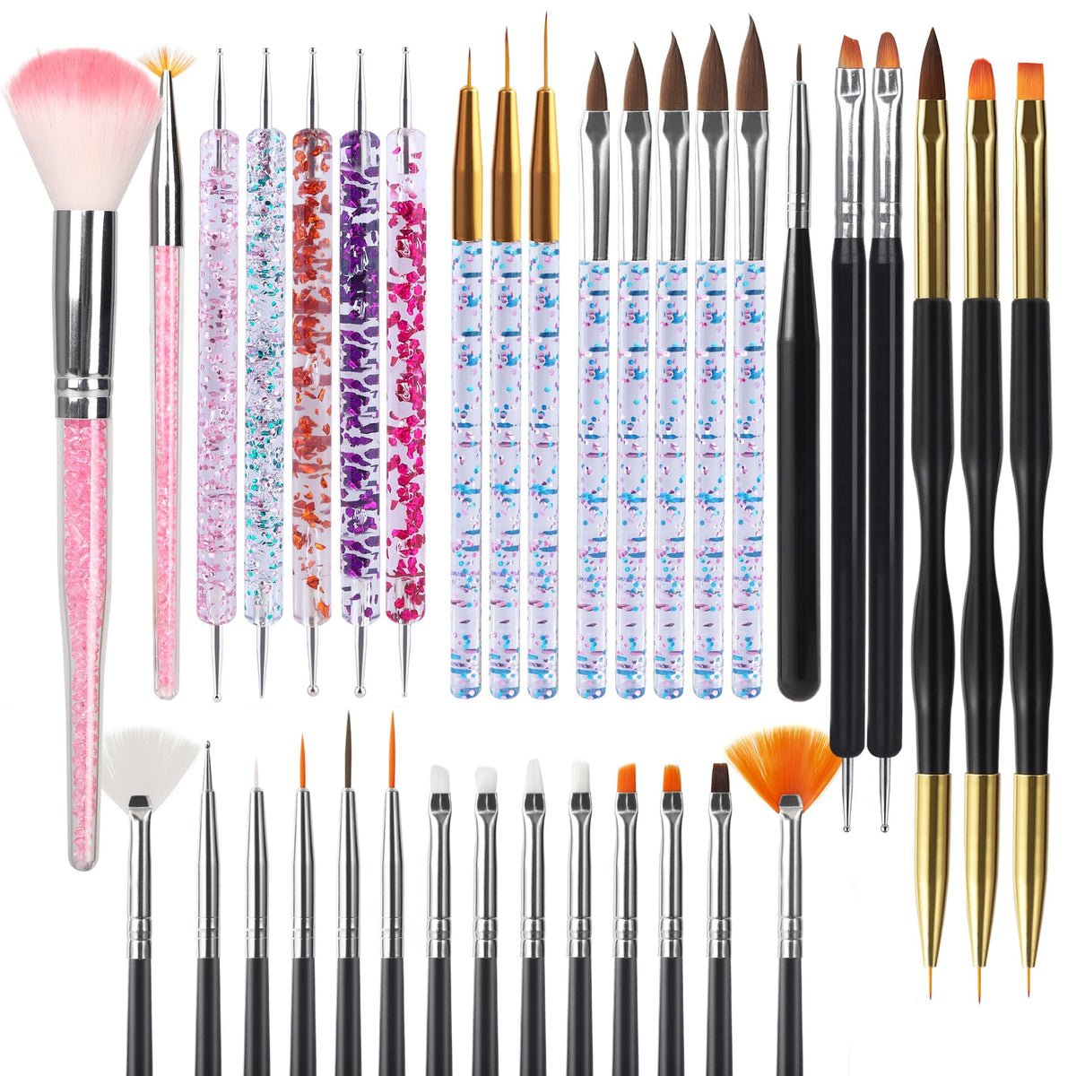 Artdone set-pinceles-uñas-arte-35piezas, ideal para diseños detallados y acabado suave.
