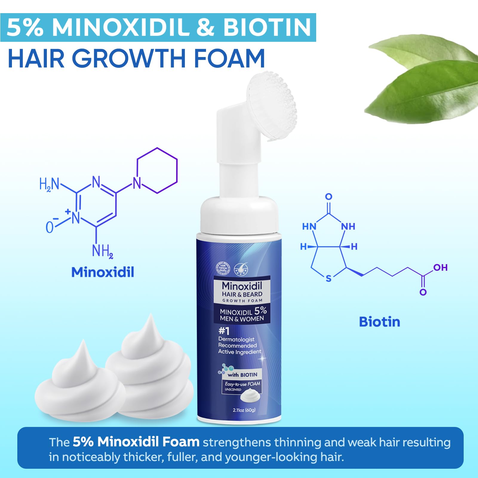 Espuma Artimore Minoxidil 5% para aplicación diaria y crecimiento capilar.