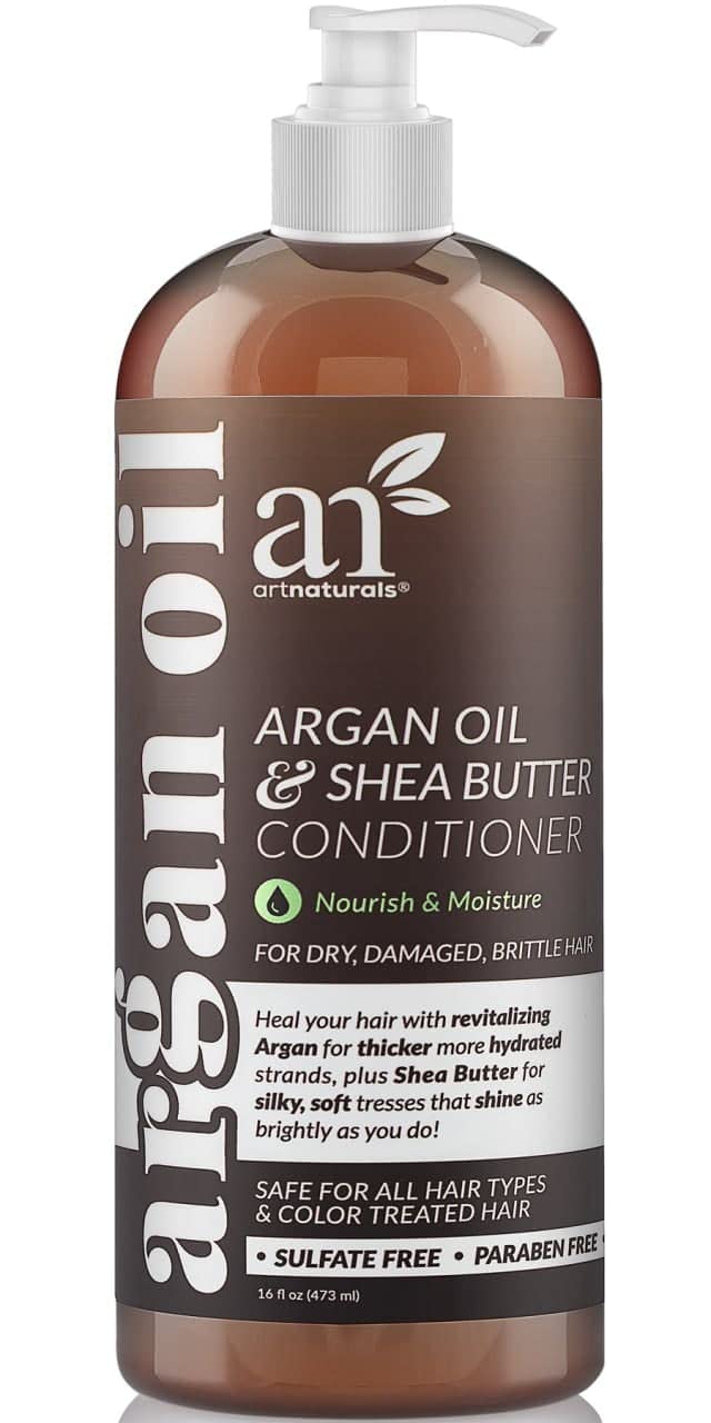 Artnaturals Acondicionador de Argán, botella visible, cabello suave y nutrido.