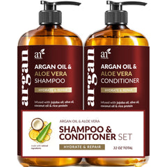 Artnaturals argan oil shampoo bottle highlights nourishment for all hair types.