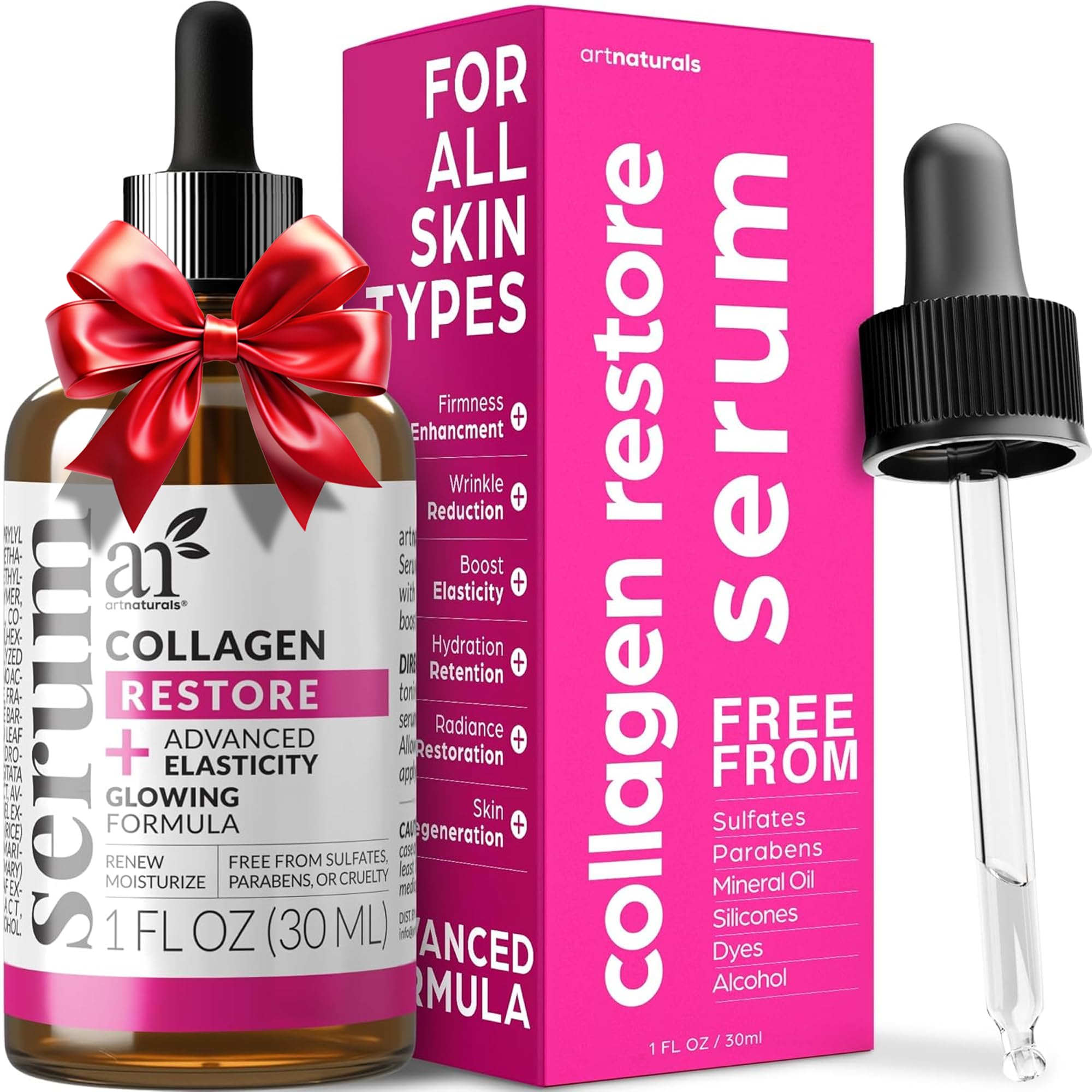 Artnaturals Serum de Colágeno para la Cara, botella que destaca hidratación suave.