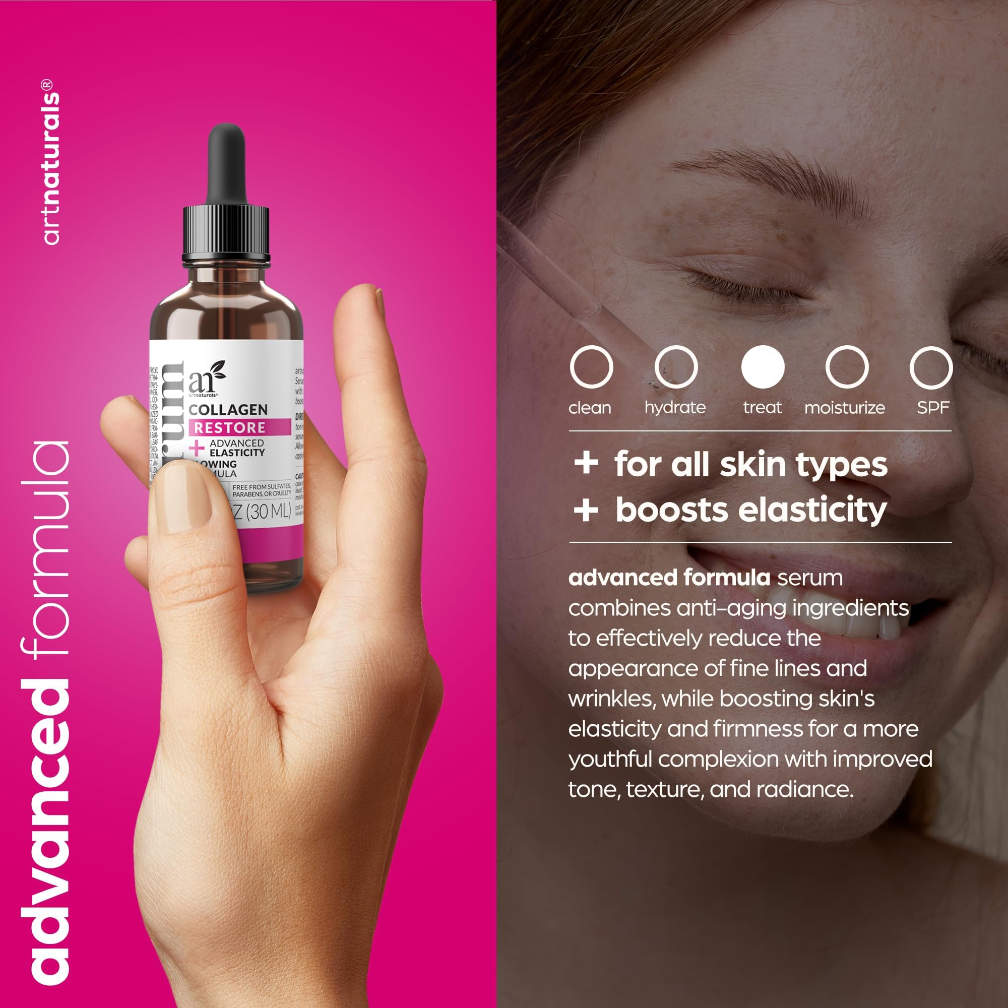 Artnaturals Serum de Colágeno para la Cara, gotero para aplicación precisa.