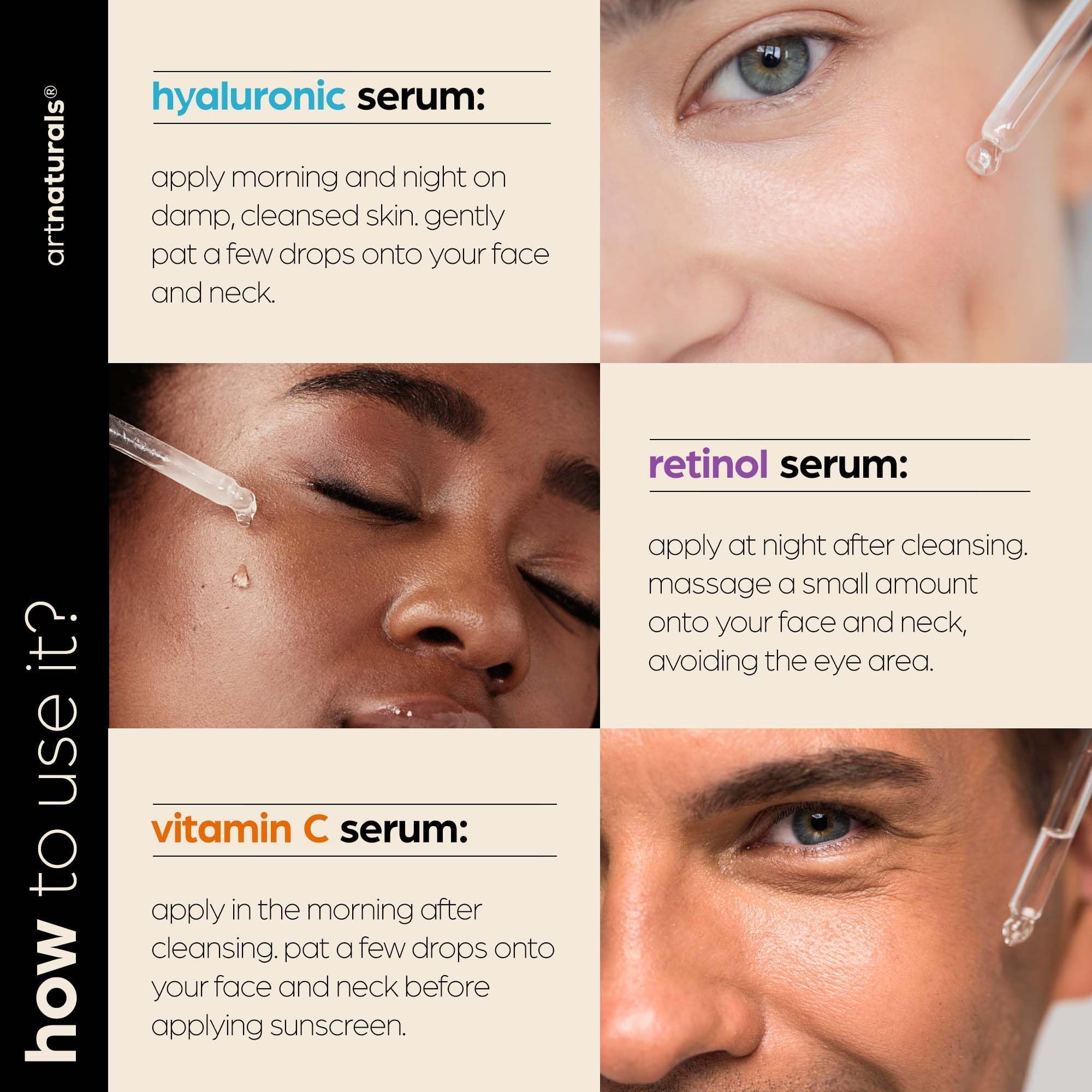 Artnaturals sérum hyaluronique, hydratation profonde et peau rebondie.