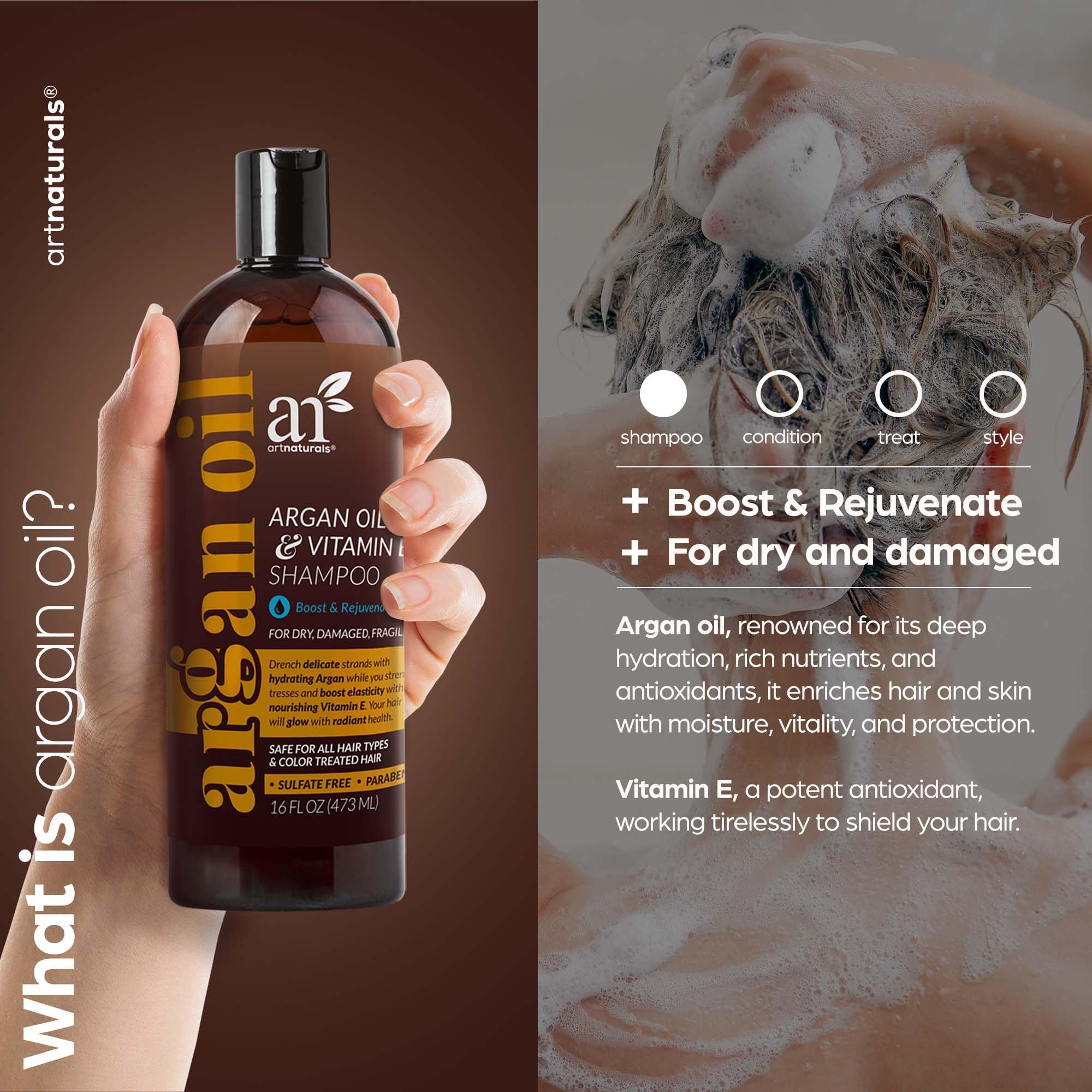 Artnaturals Shampoo biotina y argán, pensado para fortalecer fibras capilares.