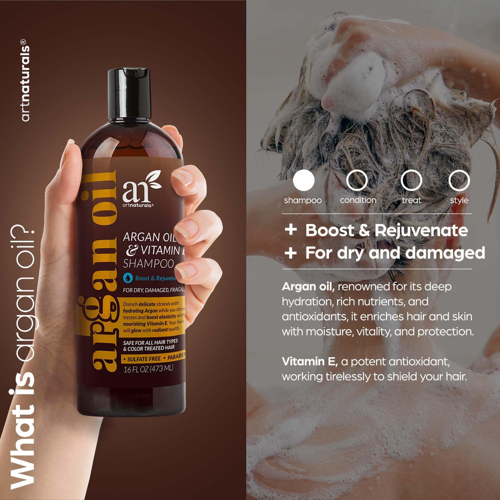 Artnaturals Shampoo biotina y argán, pensado para fortalecer fibras capilares.