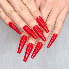 Artquee uñas falsas rojas, forma ballerina larga, brillo duradero para ocasiones.