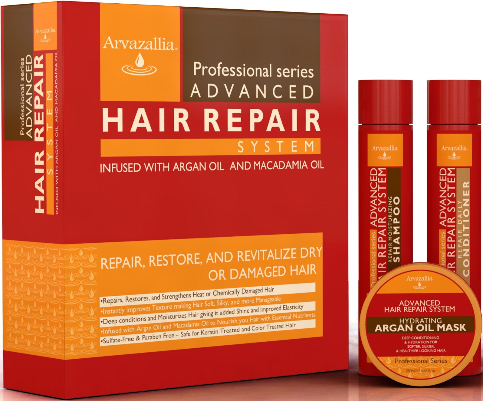 Arvazallia champú reparador, botella vertida, revitaliza cabello dañado y aporta brillo