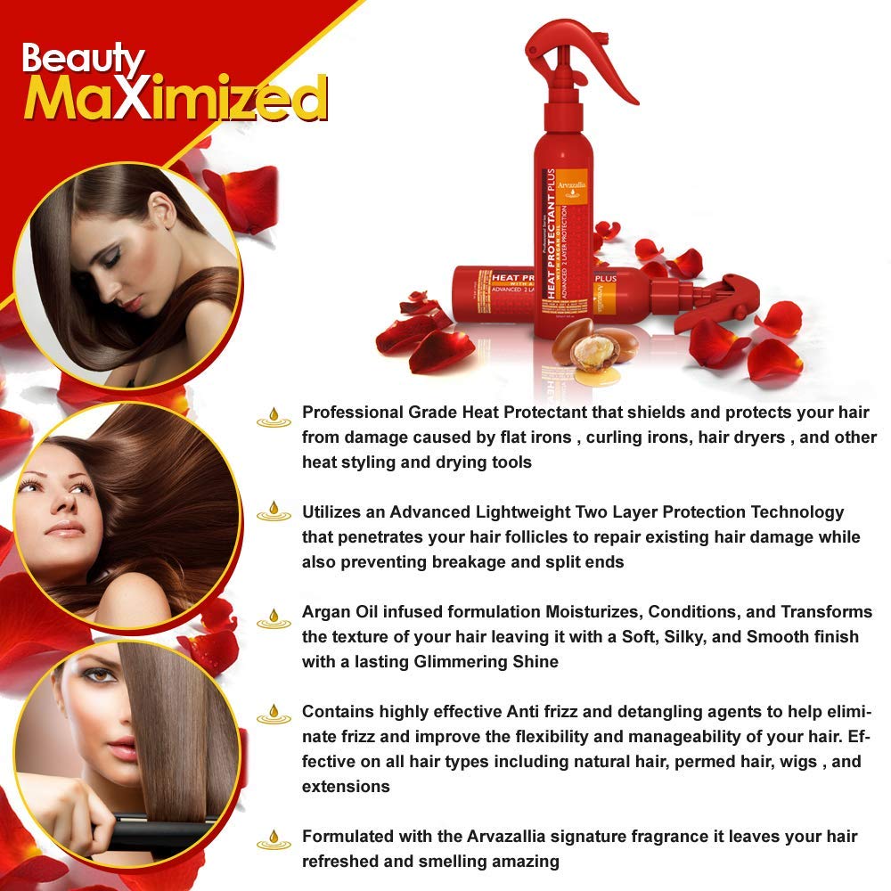 Before styling tools like a flat iron with Arvazallia heat shield.